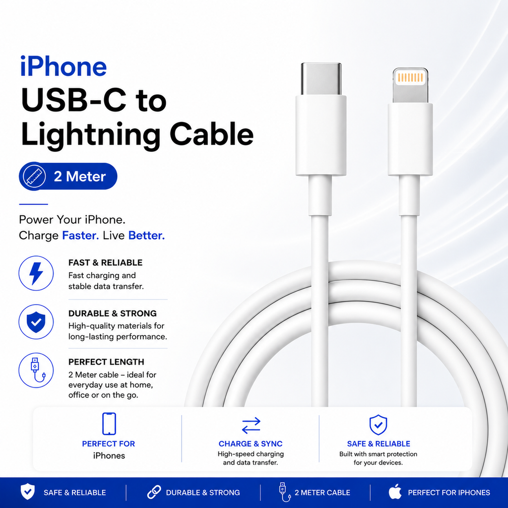 iPhone USB-C to Lightning Fast Charging Cable (2M) – White