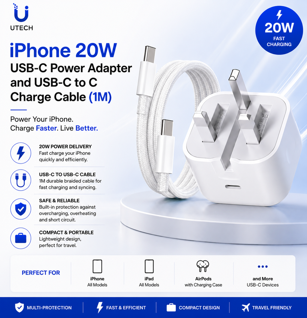 iPhone 17 16 15 Charger,Fast Charger USB C to C Cable and Plug UK 20W