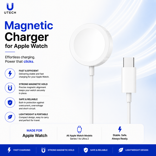 White Magnetic Smart Watch Charger – USB Fast Charging Cable Compatible with Magnetic Charging Watches