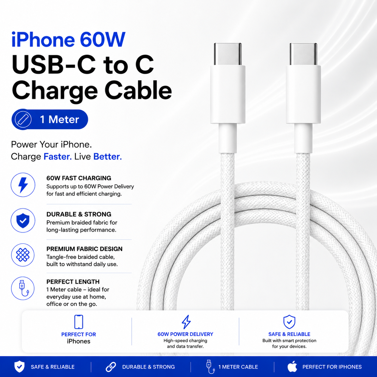 60W USB-C to USB-C Fast Charging Cable (1M)