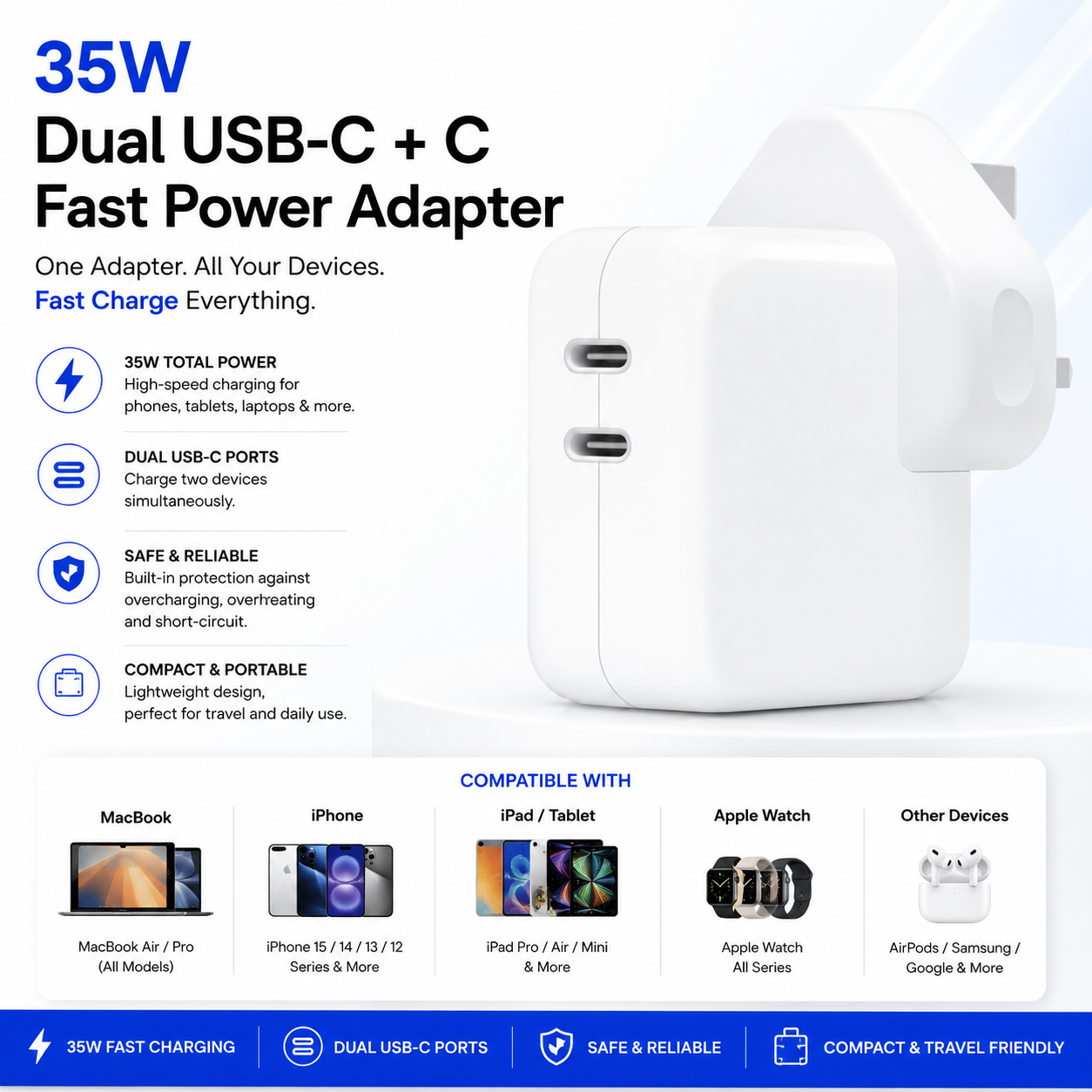 35W Dual USB-C Port Power Adapter