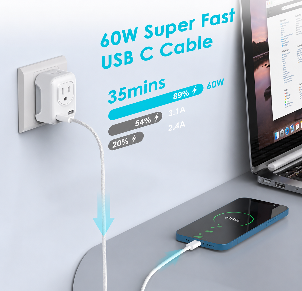 60W USB-C to USB-C Fast Charging Cable (1M)