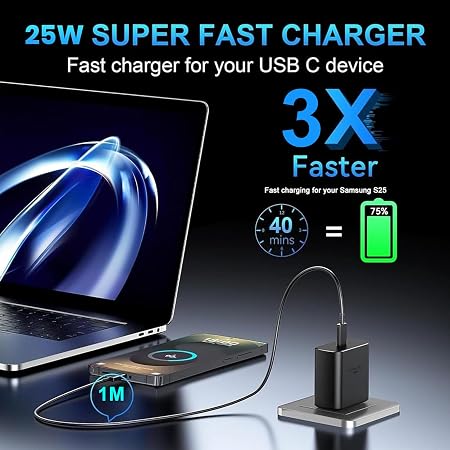 For Samsang 25W Super Fast Charger Plug & USB-C to C charge cable (1m)