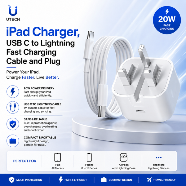iPad Charger,USB C to Lightening Fast Charging Cable and Plug